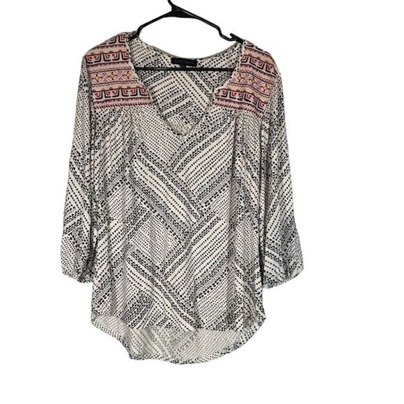 Sanctuary White Multicolor V-Neck Long Sleeve Boho Blouse Women Sz L - Picture 1 of 8